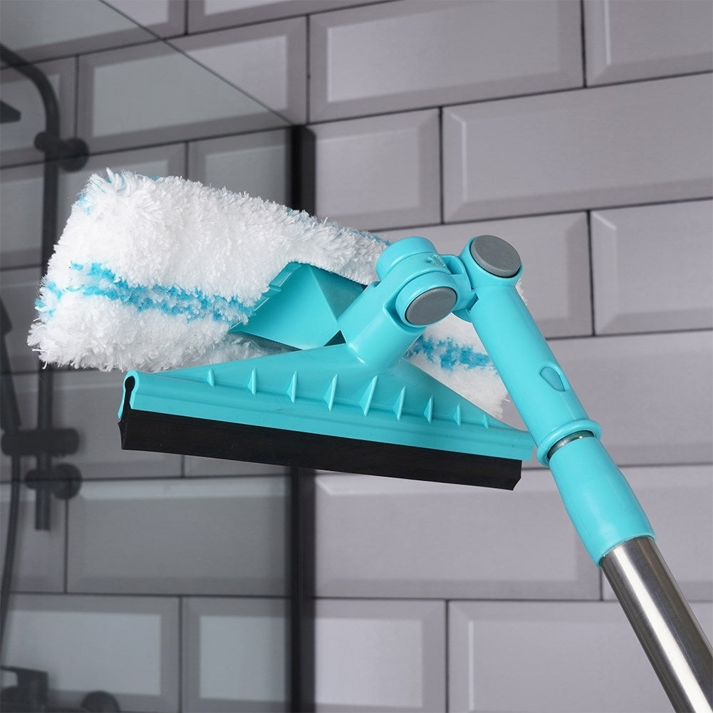 Practical window cleaning set with telescopic handle and 2-in-1 end