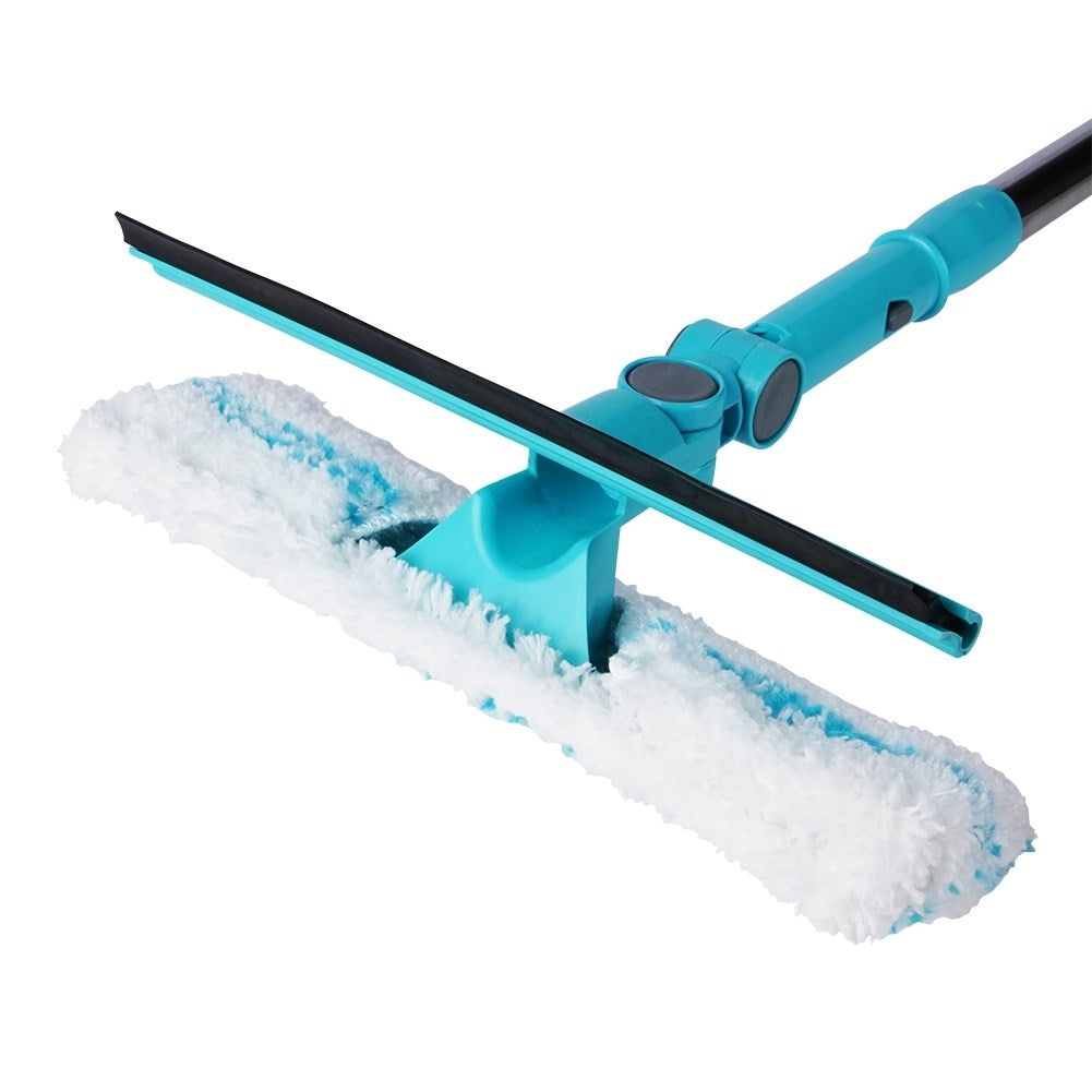 Practical window cleaning set with telescopic handle and 2-in-1 end