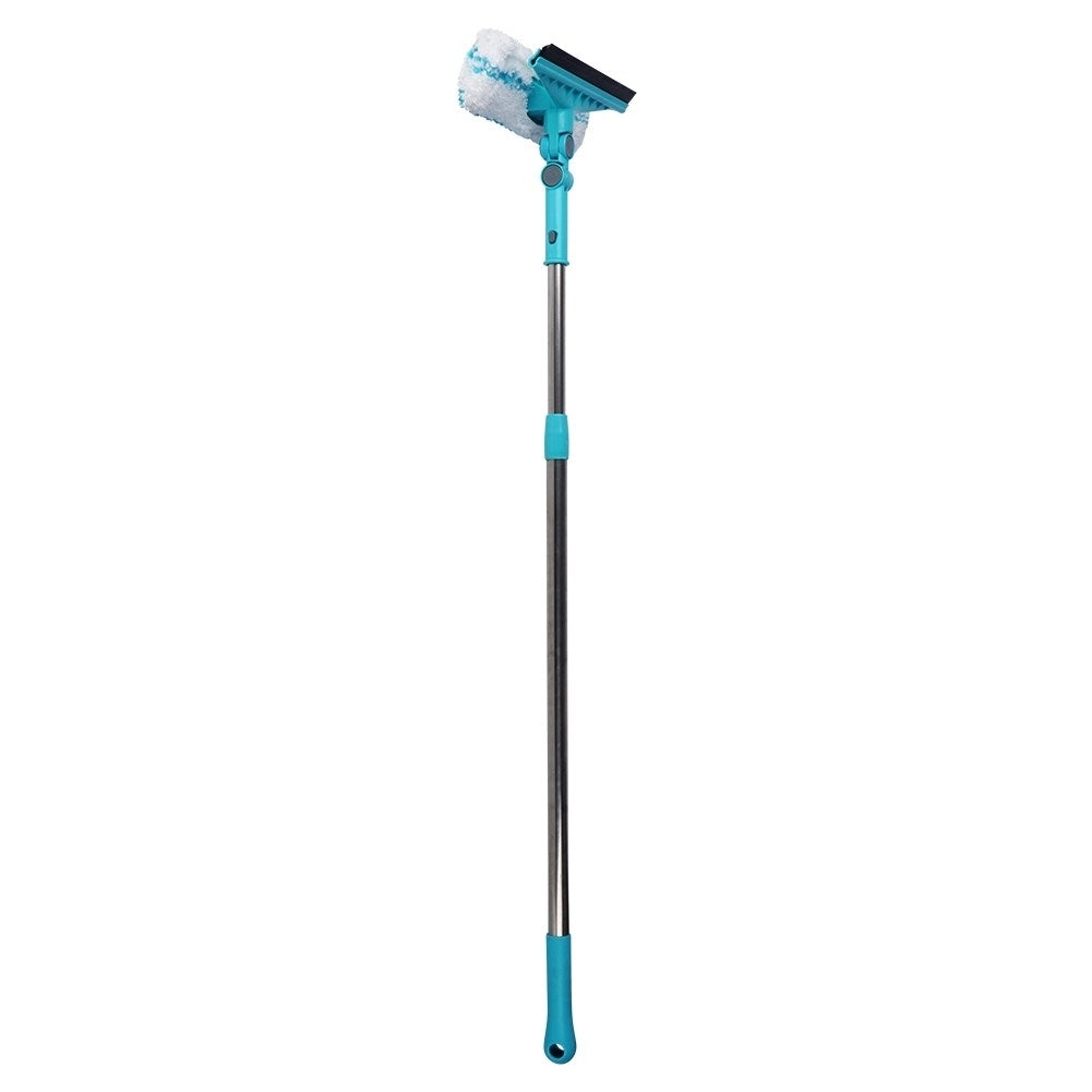 Practical window cleaning set with telescopic handle and 2-in-1 end