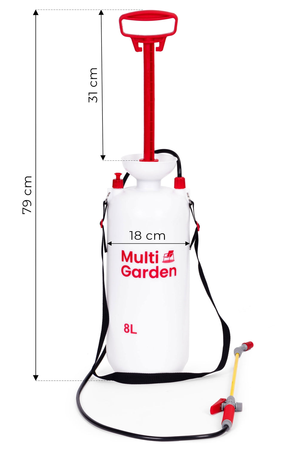Pressure sprayer 8L, garden, handheld, 2.2-2.5 bar, long lance, piston pump, MultiGarden