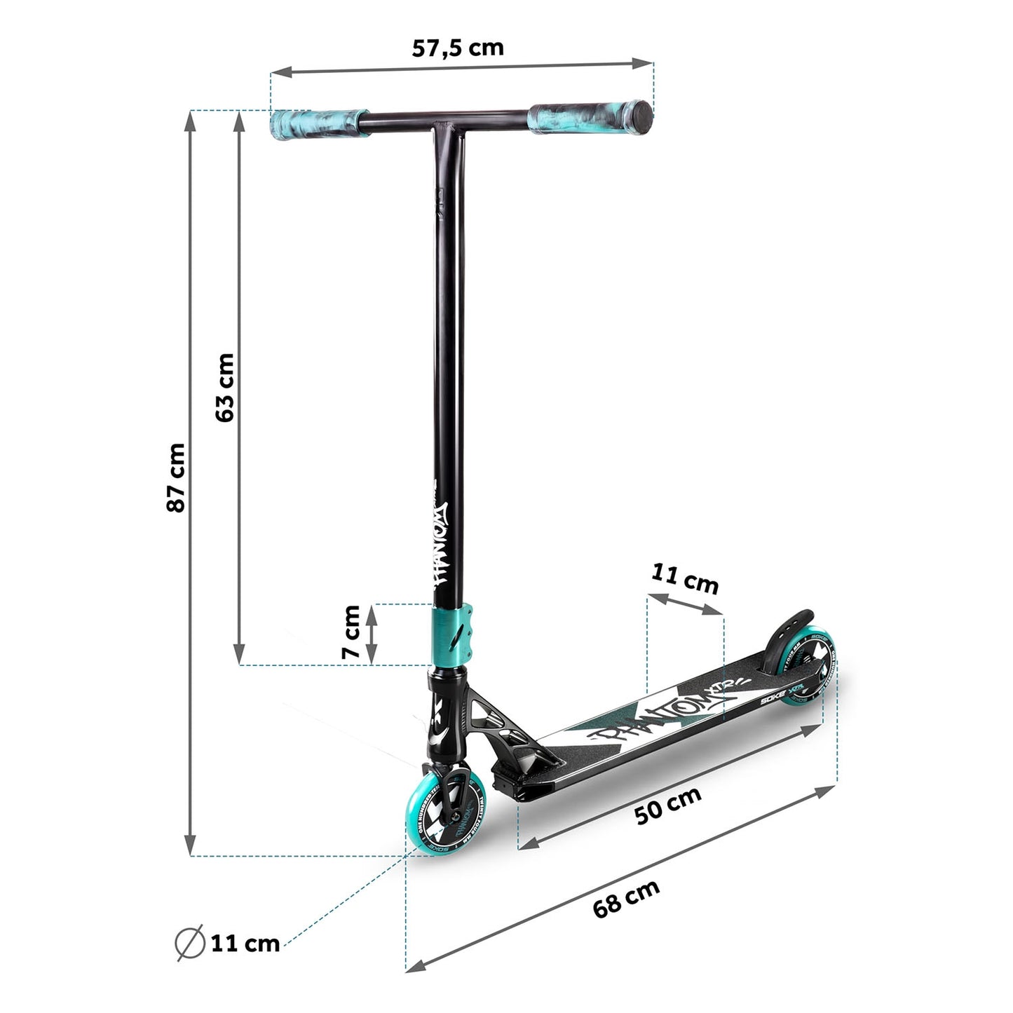 Pro Stunt Scooter, Turquoise, 110mm Wheels