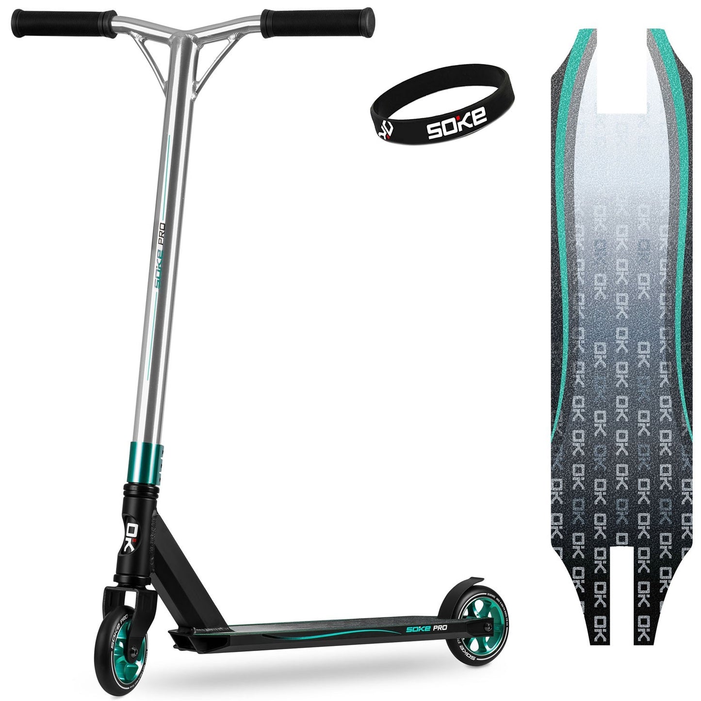 Professional Trick Scooter SOKE PRO Silver-Turquoise