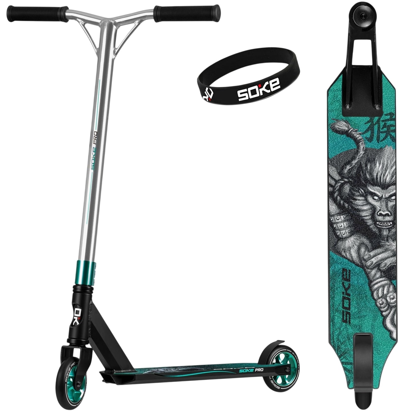 Professional Trick Scooter SOKE PRO Silver-Turquoise