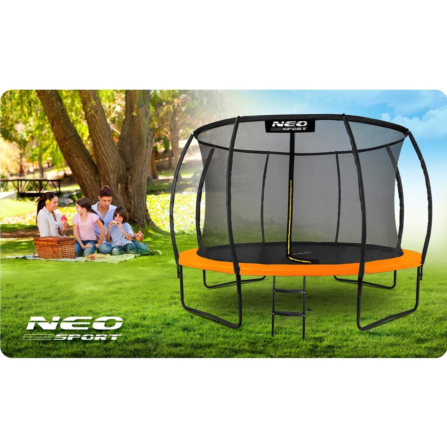 Profiled garden trampoline 12ft/374cm with Neo-Sport internal net