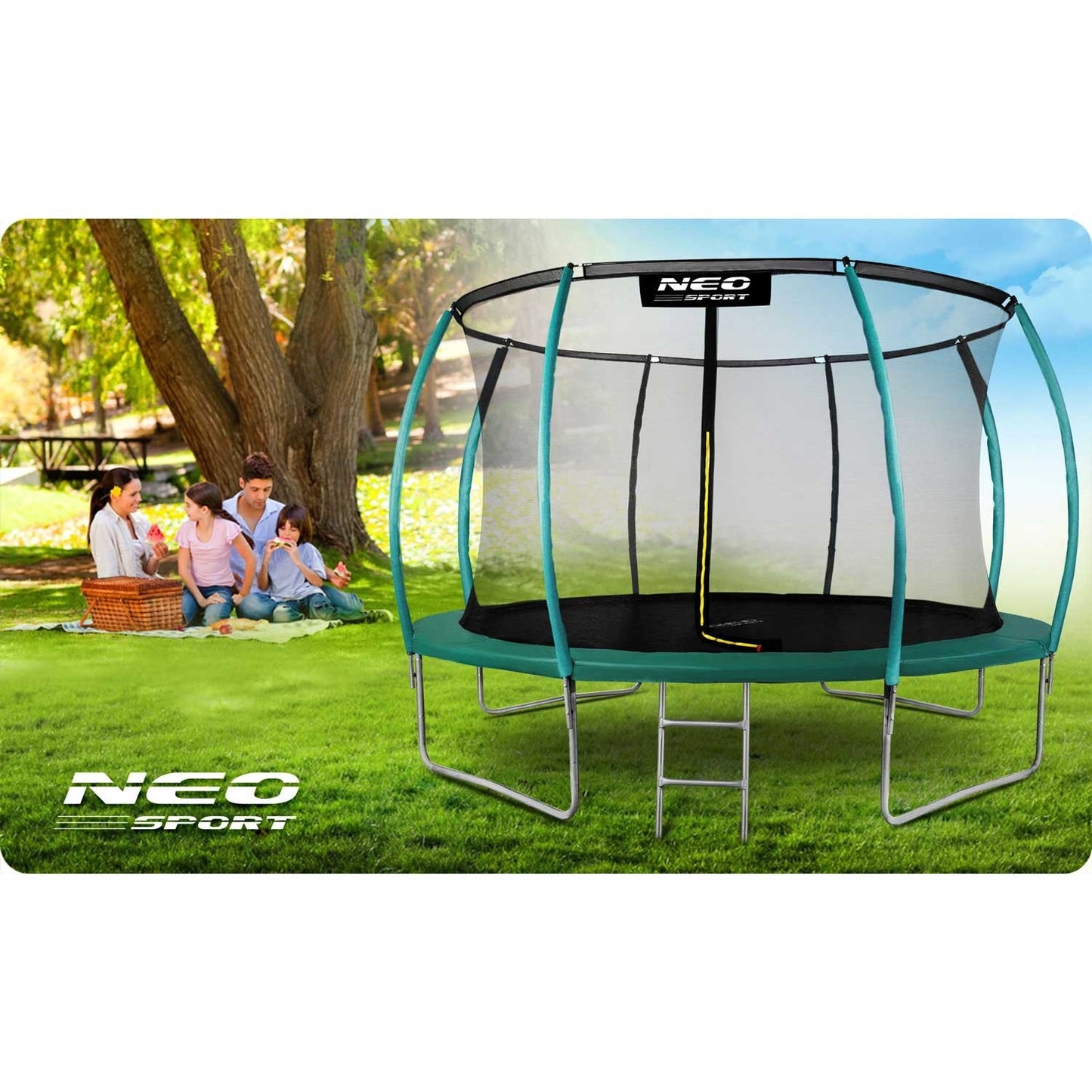 Profiled garden trampoline 14ft/435cm with Neo-Sport internal net