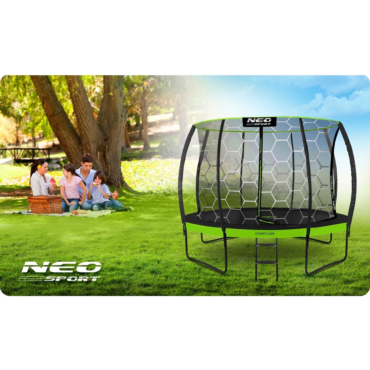 Profiled trampoline for the garden 10ft/312cm with inner protective net Neo-Sport