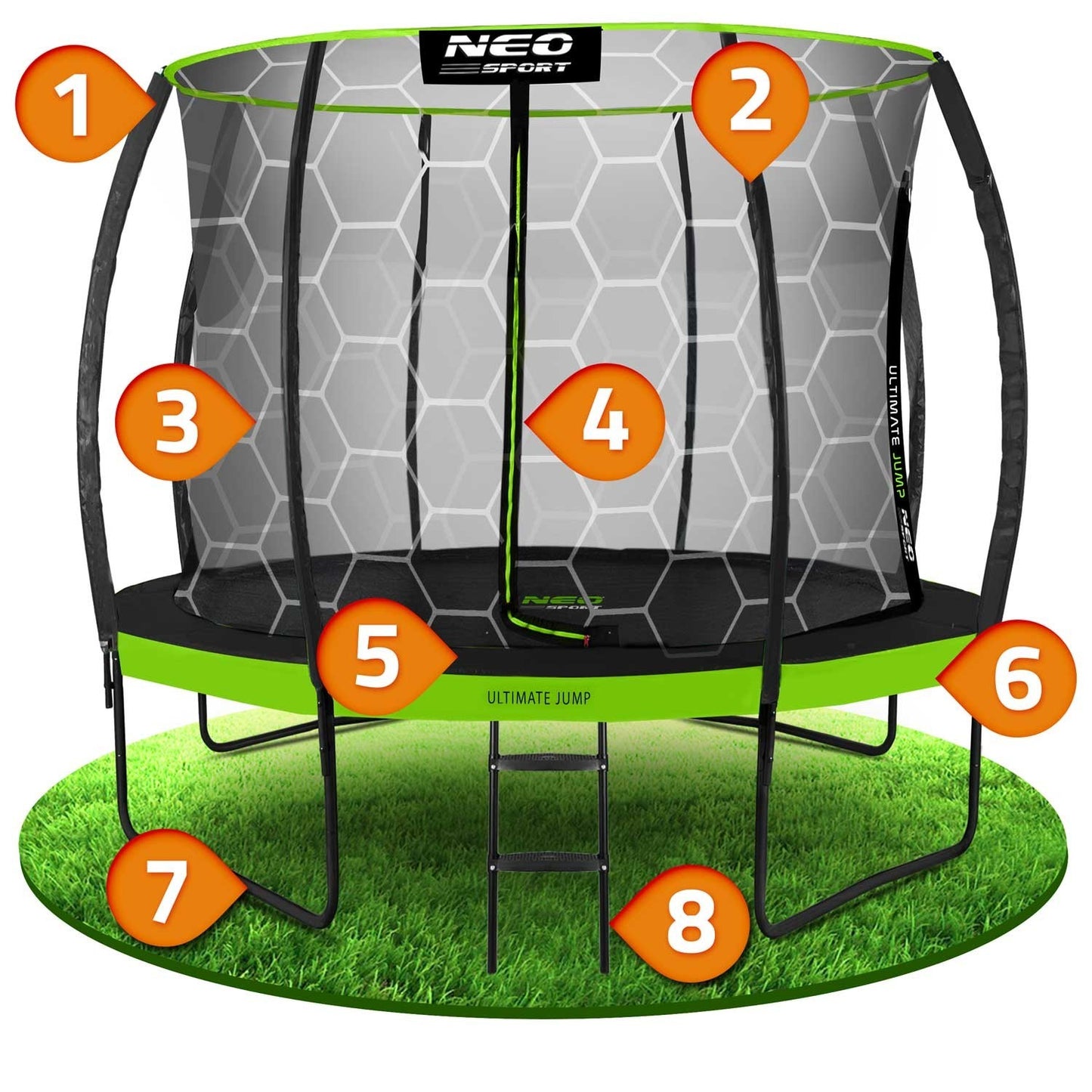 Profiled trampoline for the garden 10ft/312cm with inner protective net Neo-Sport