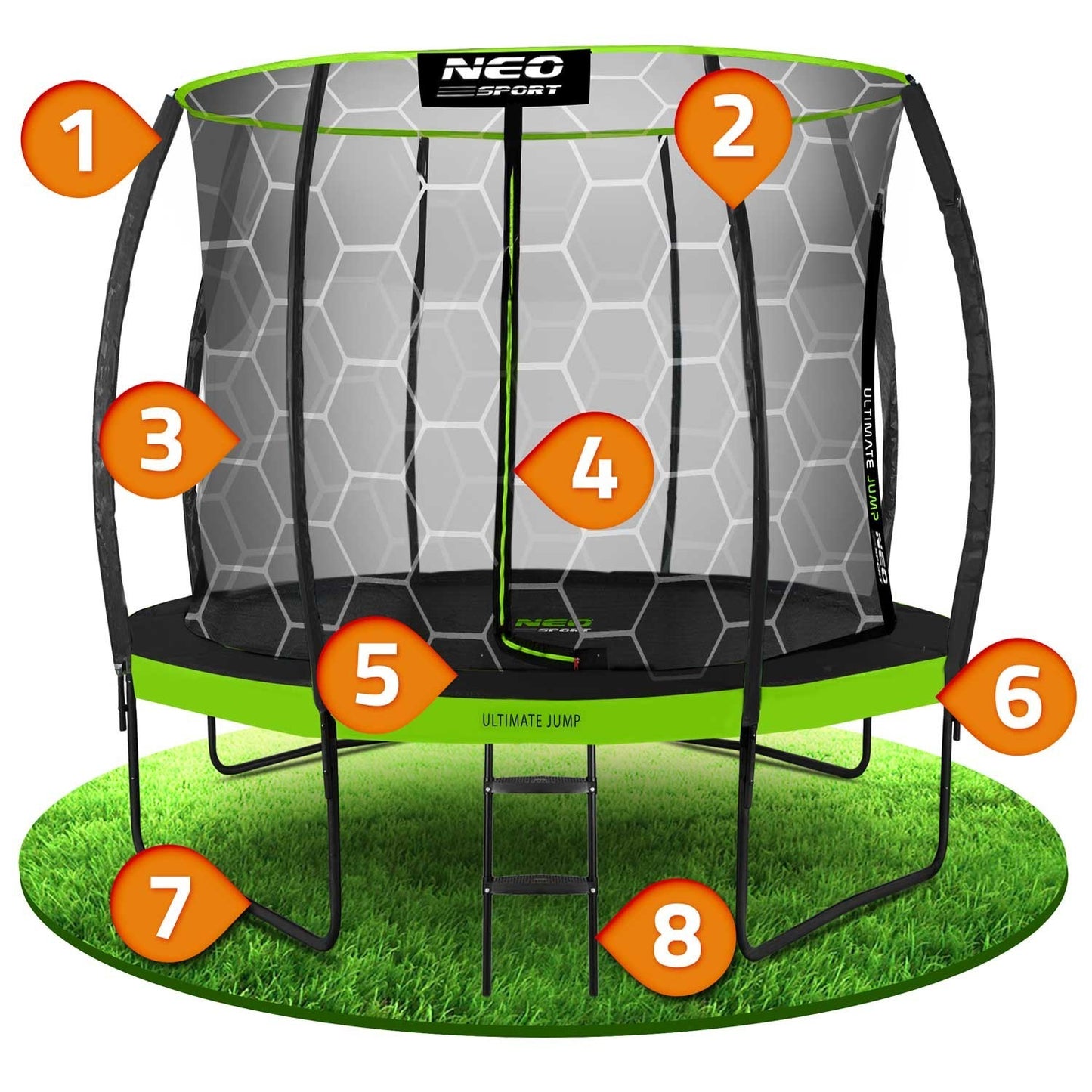 Profile trampoline for the garden 8ft/252cm with internal protective net Neo-Sport