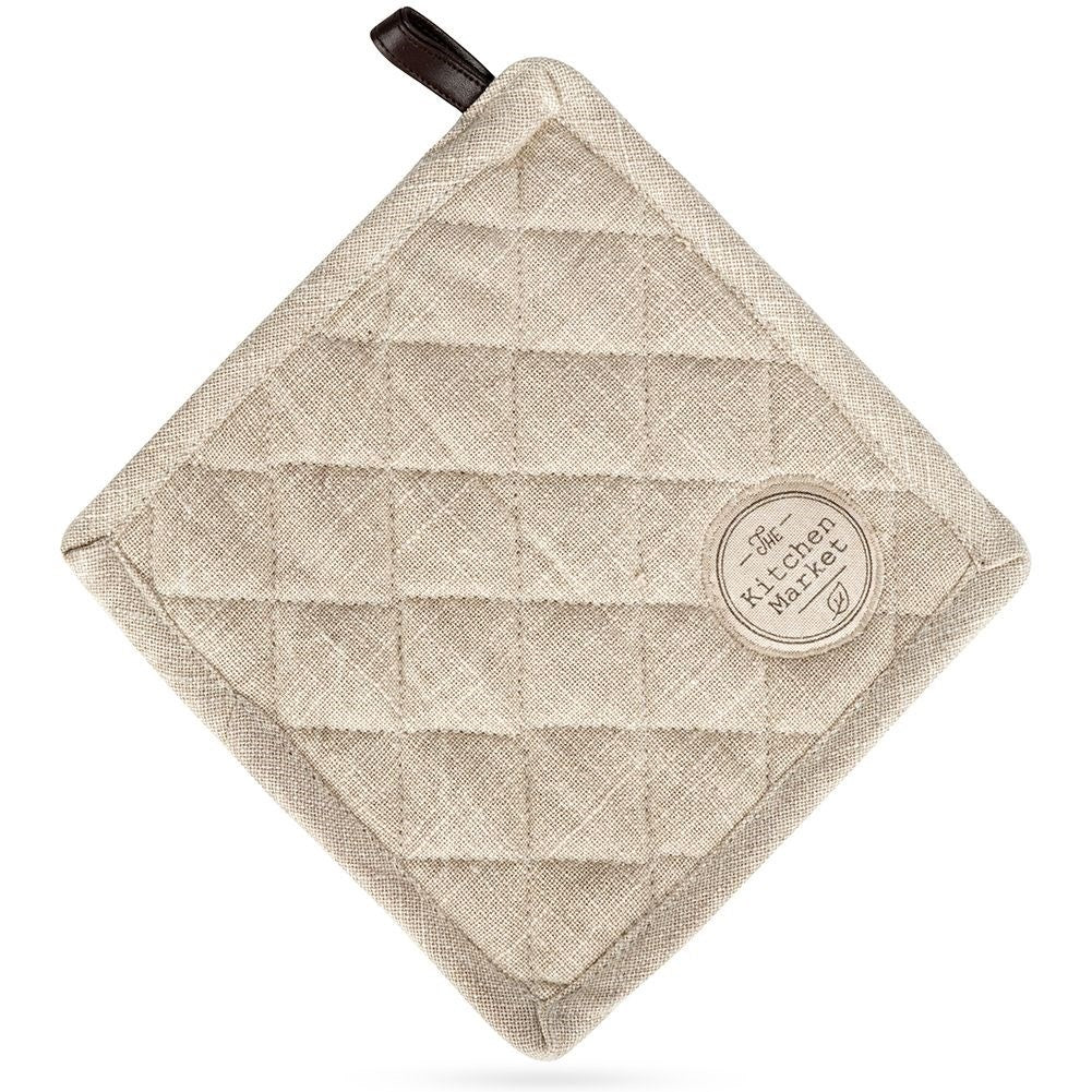 Protective cotton kitchen glove with leather loop for hanging