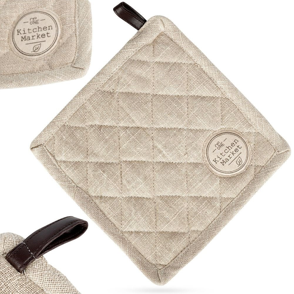 Protective cotton kitchen glove with leather loop for hanging