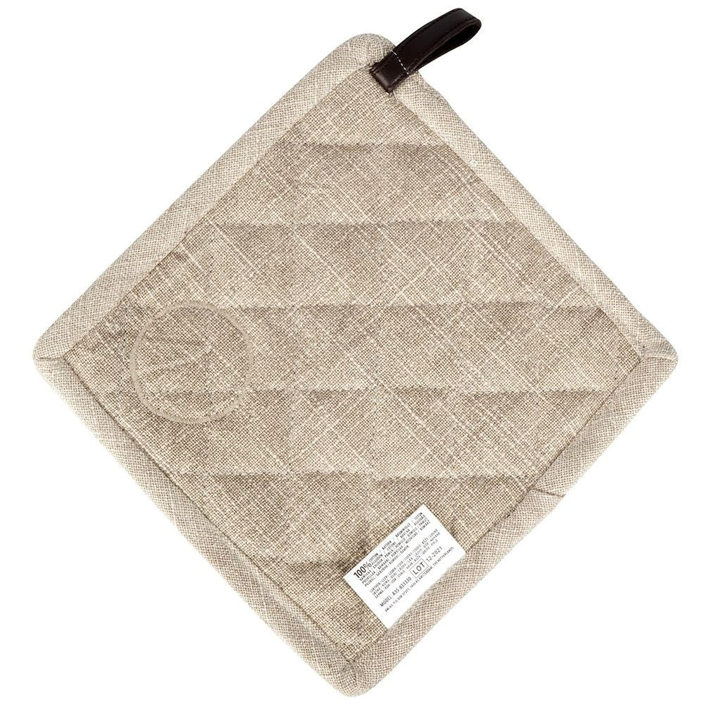Protective cotton kitchen glove with leather loop for hanging