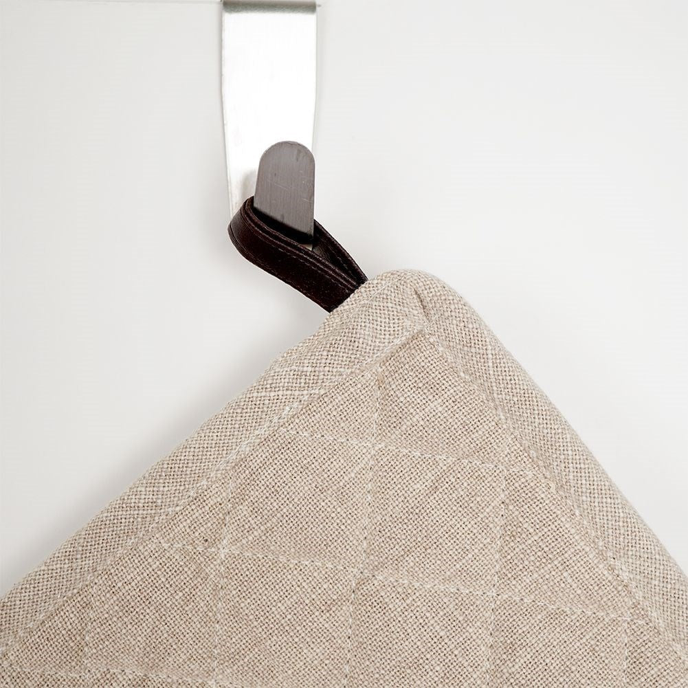 Protective cotton kitchen glove with leather loop for hanging