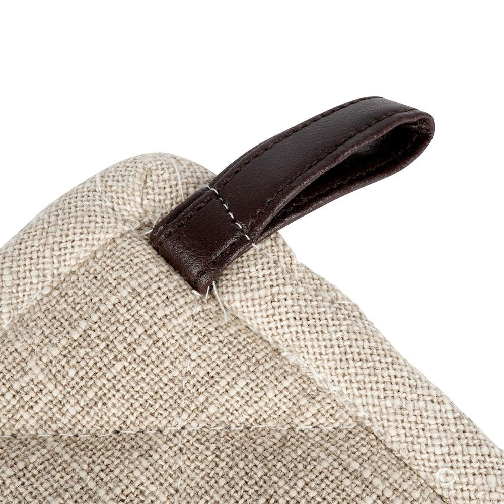 Protective cotton kitchen glove with leather loop for hanging