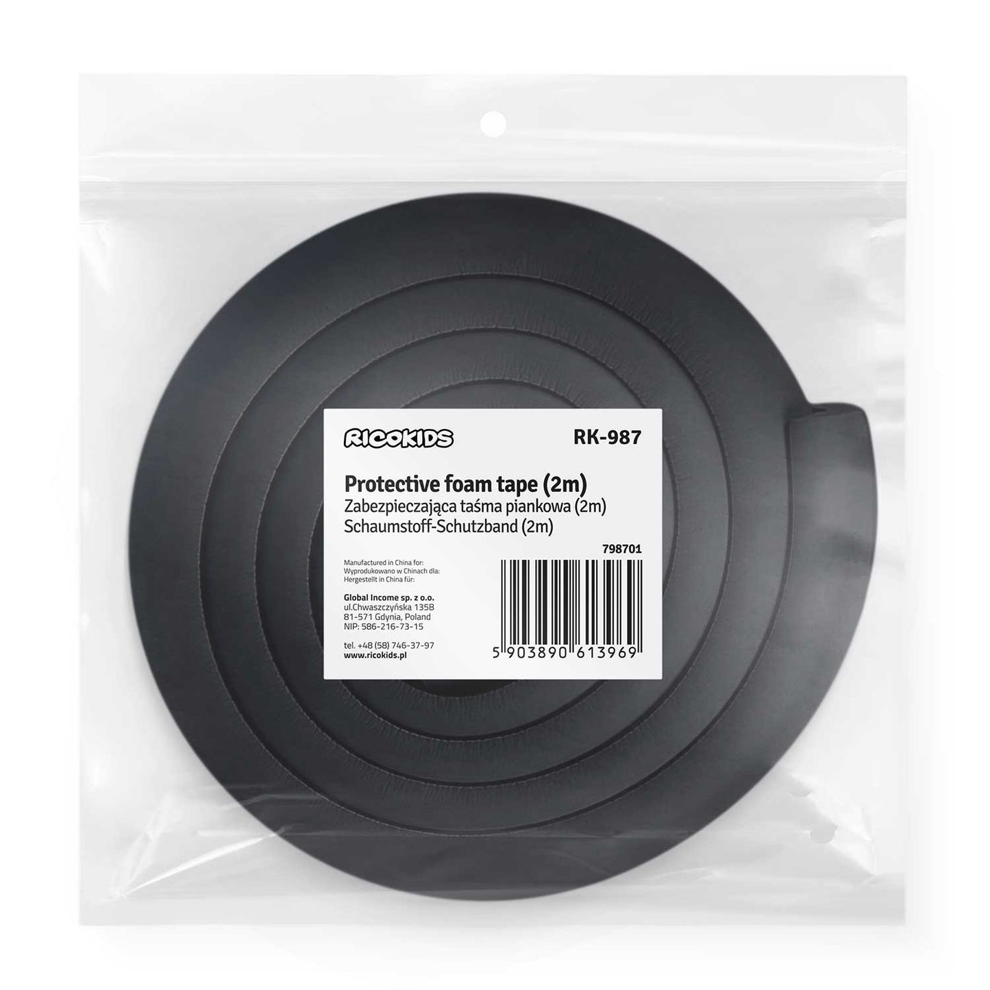 Protective foam tape Ricokids 798701 black 2 m
