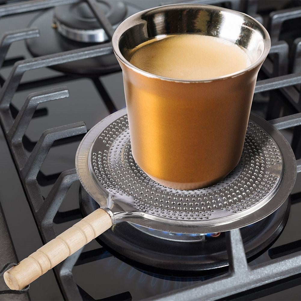 Protective plate for gas stove in stainless steel with wooden handle