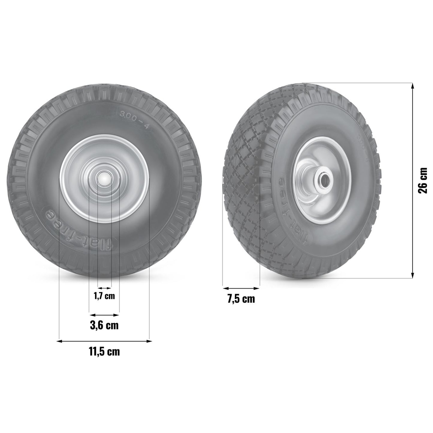 Puncture-free wheelbarrow wheel 3.00-4 black-silver Humberg