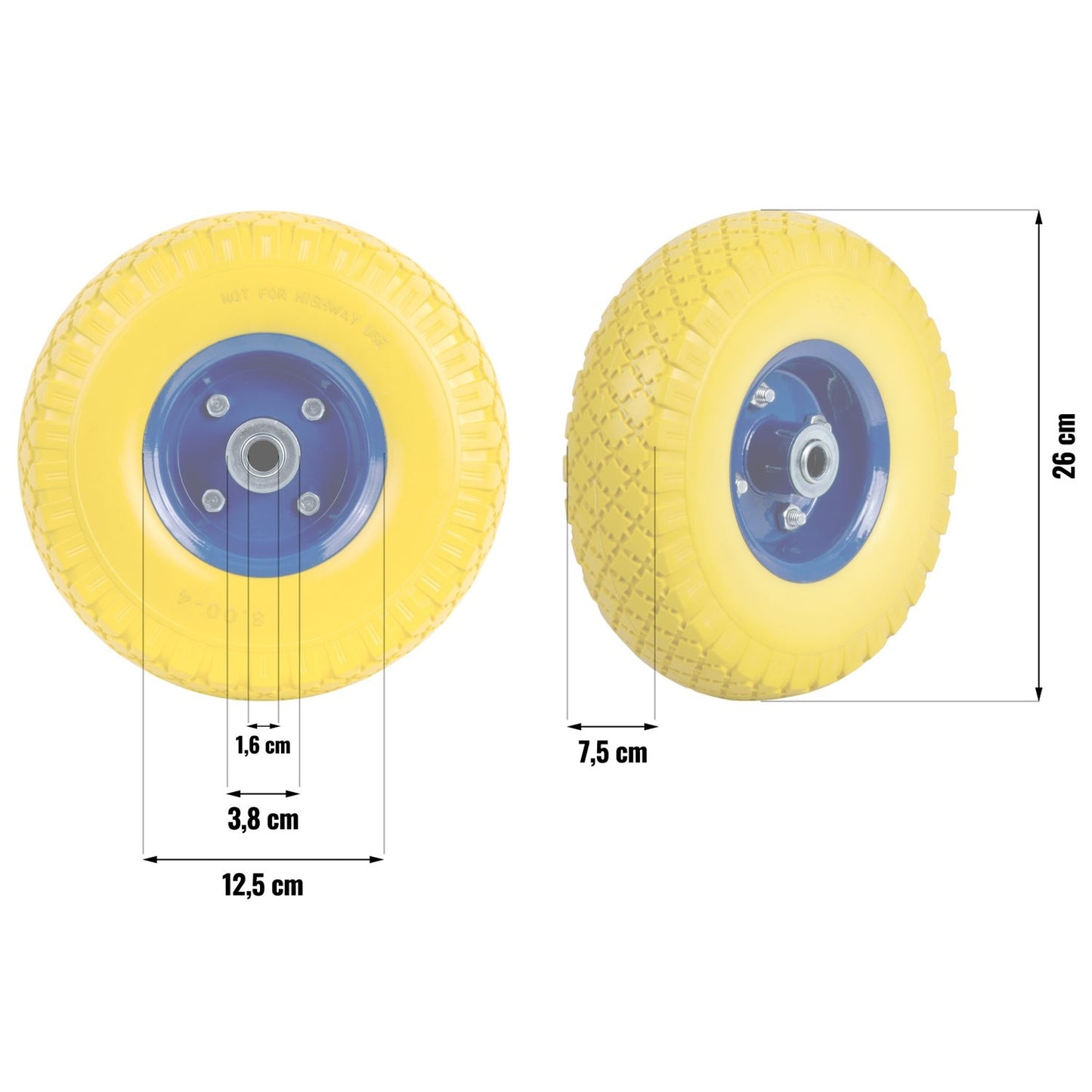 Puncture-free wheelbarrow wheel 3.00-4, yellow-blue
