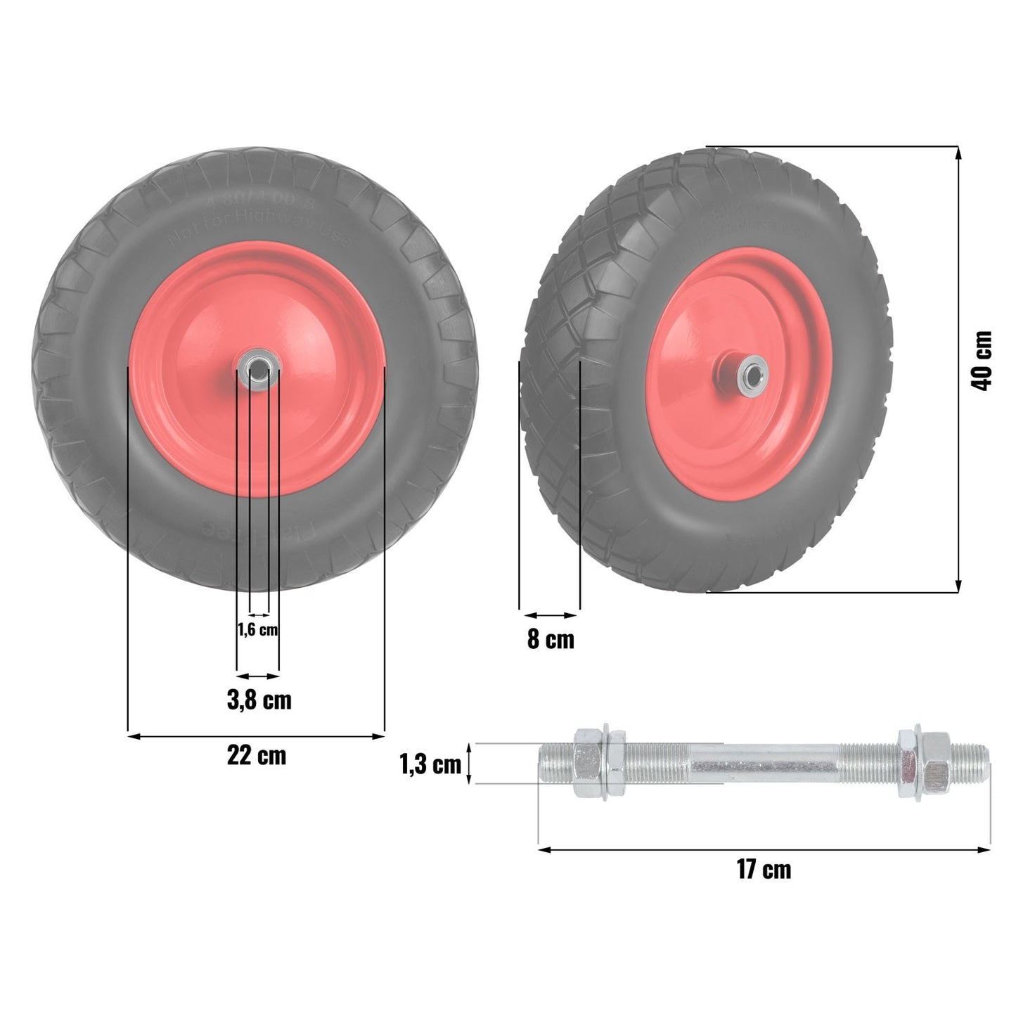 Puncture-free wheelbarrow wheel 4.00-8 Black-Red Humberg