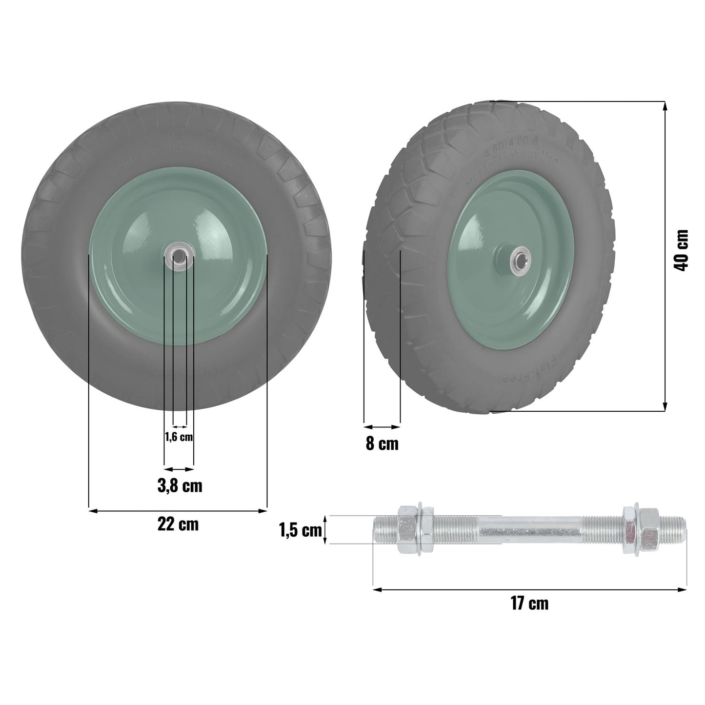 Puncture-free wheelbarrow wheel 4.00-8, black-green, Humberg