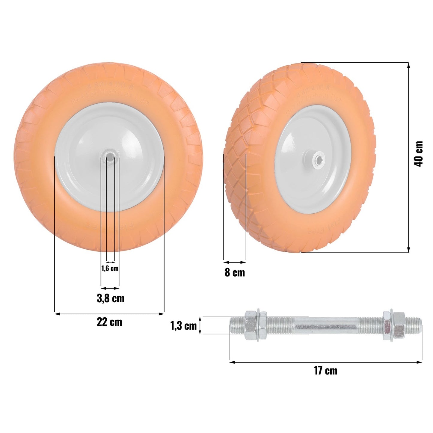 Puncture-free wheelbarrow wheel 4.00-8 orange-white Humberg