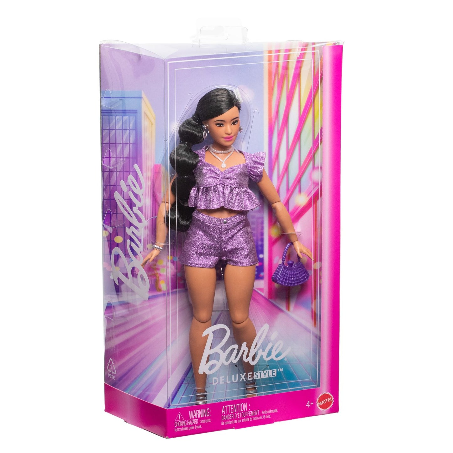 Barbie Doll with Purple Glitter Top and Shorts