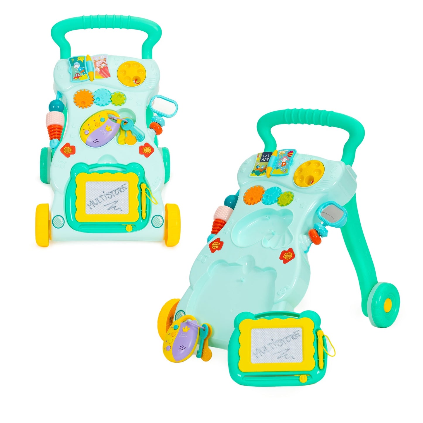 Pusher walker for children, an interactive ride-on with description and sounds
