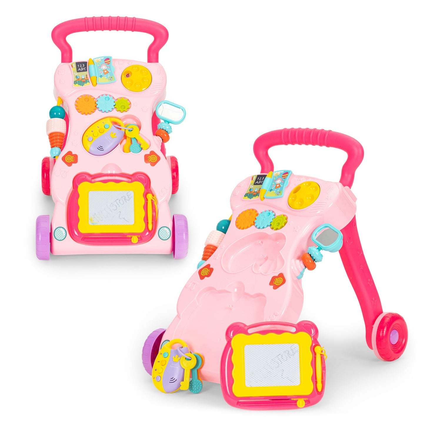 Pusher walker for children, an interactive ride-on with description and sounds