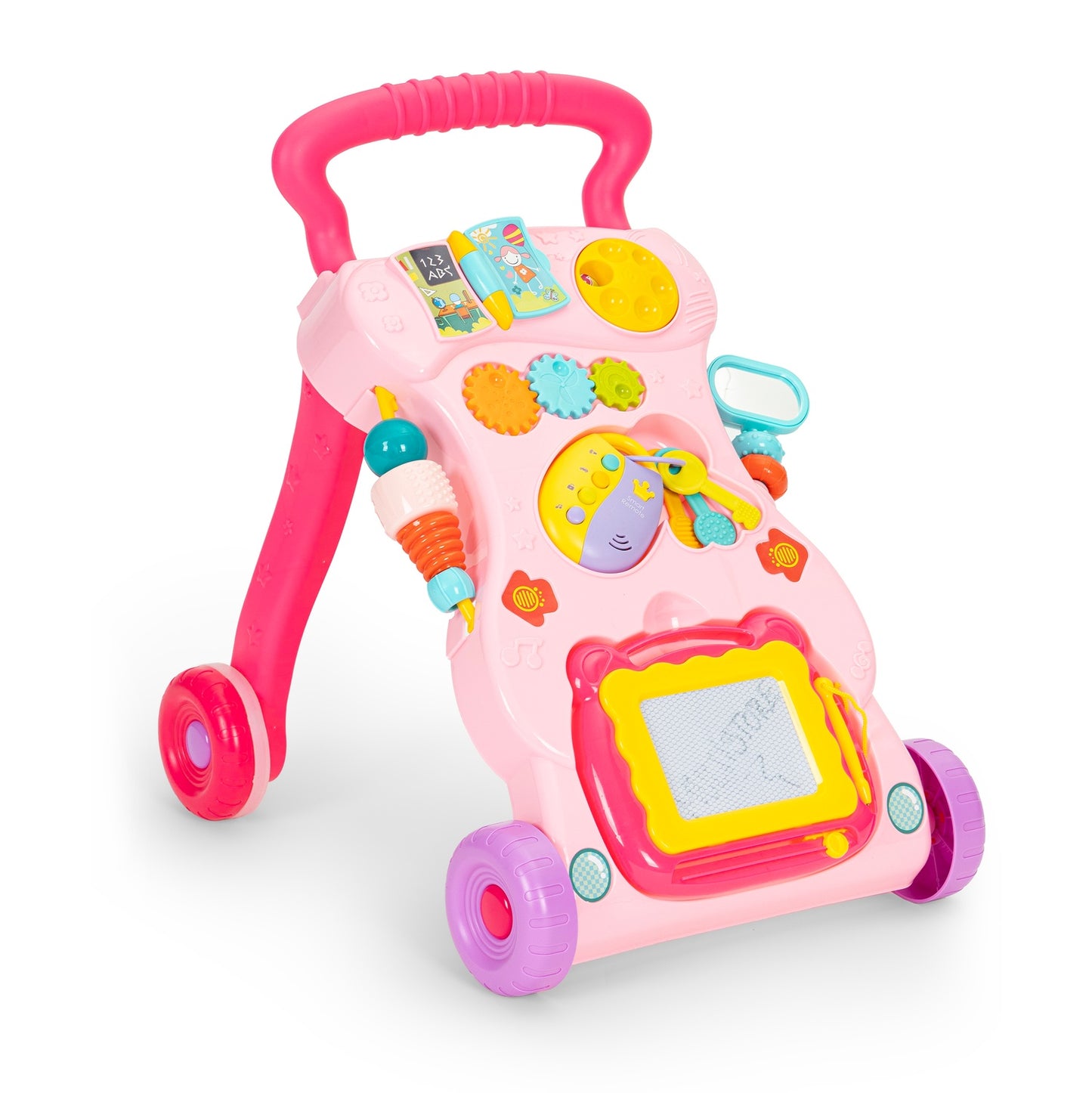 Pusher walker for children, an interactive ride-on with description and sounds