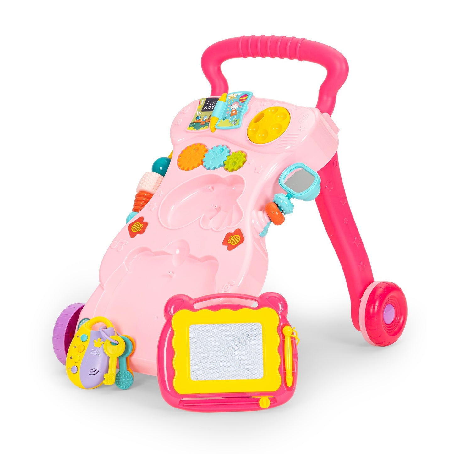 Pusher walker for children, an interactive ride-on with description and sounds