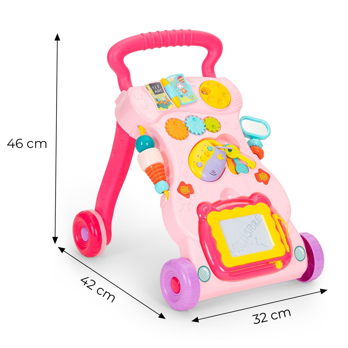Pusher walker for children, an interactive ride-on with description and sounds