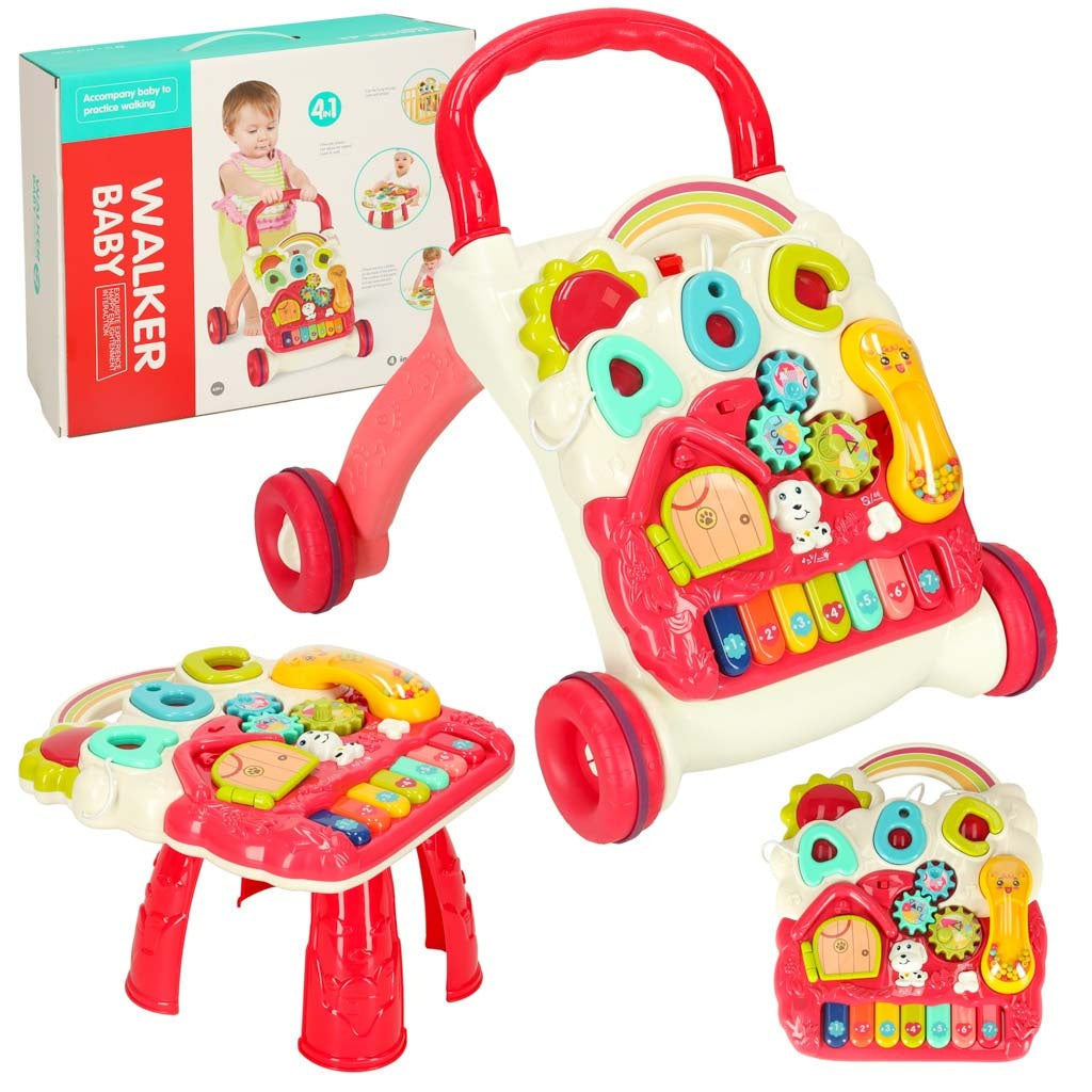 Pusher walker interactive educational table 4-in-1 red