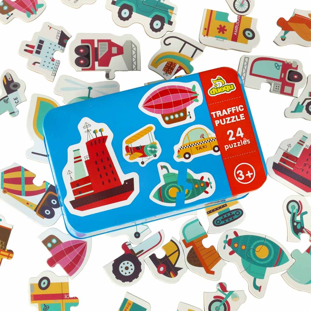 Puzzle in a can vehicles 24 puzzles