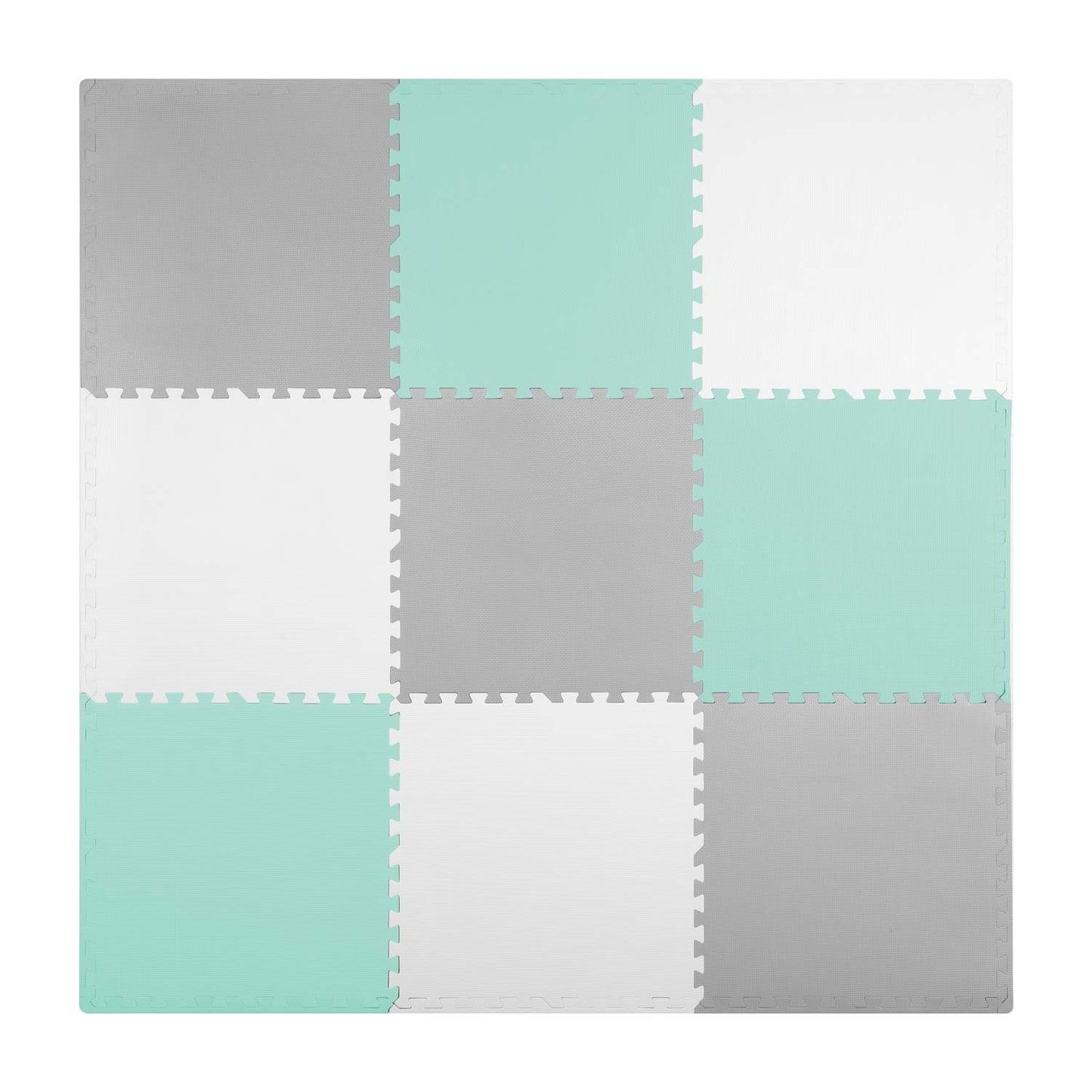 Puzzle mat in Foam 180x180 cm, 9 Parts, Grey/Mint