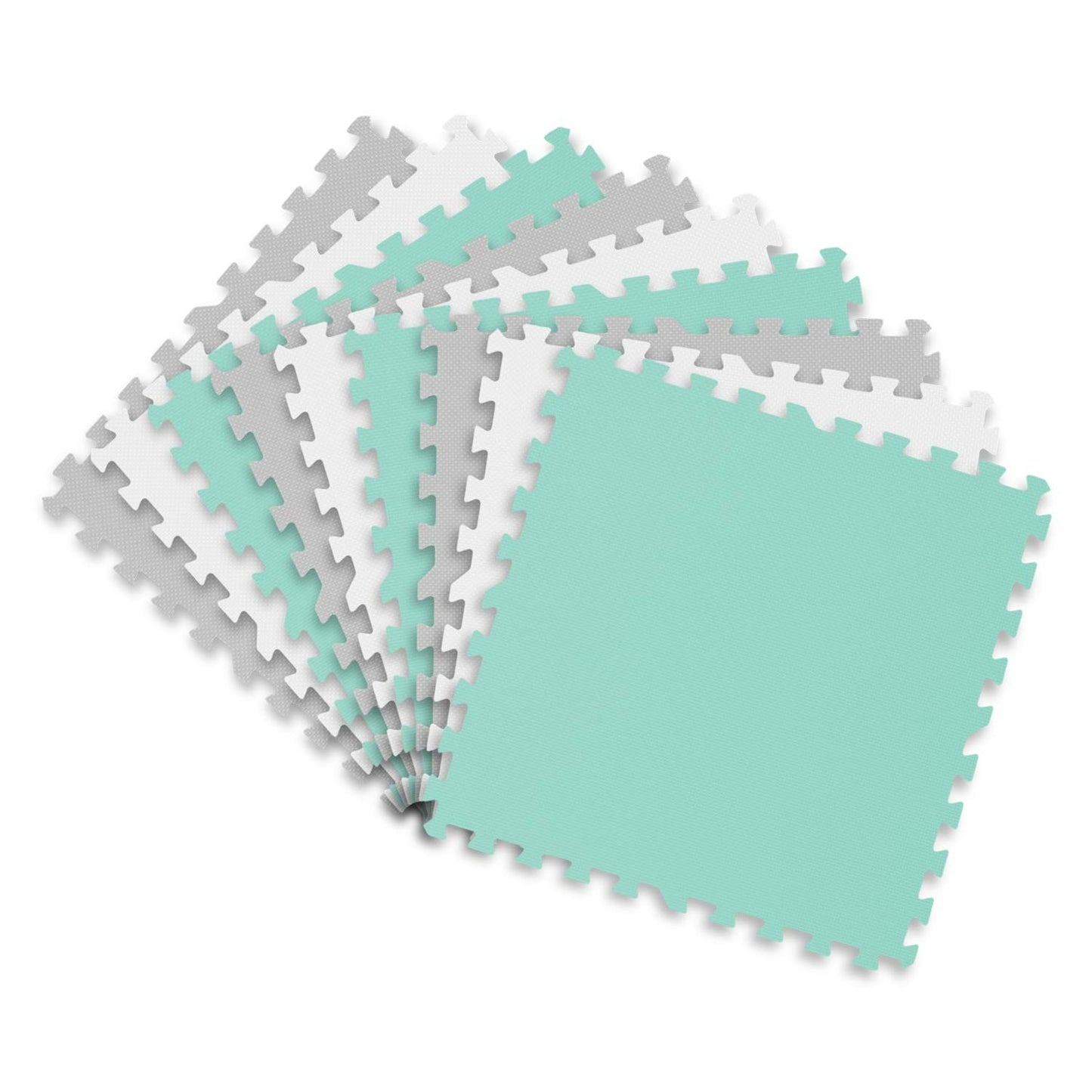 Puzzle mat in Foam 180x180 cm, 9 Parts, Grey/Mint