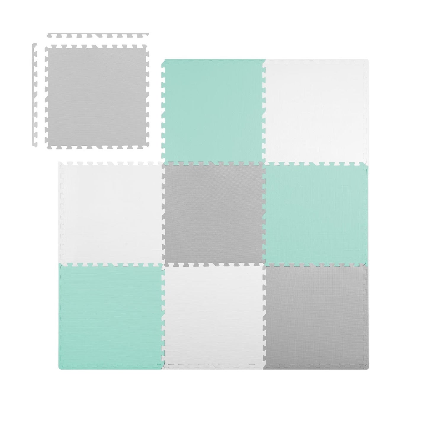 Puzzle mat in Foam 180x180 cm, 9 Parts, Grey/Mint