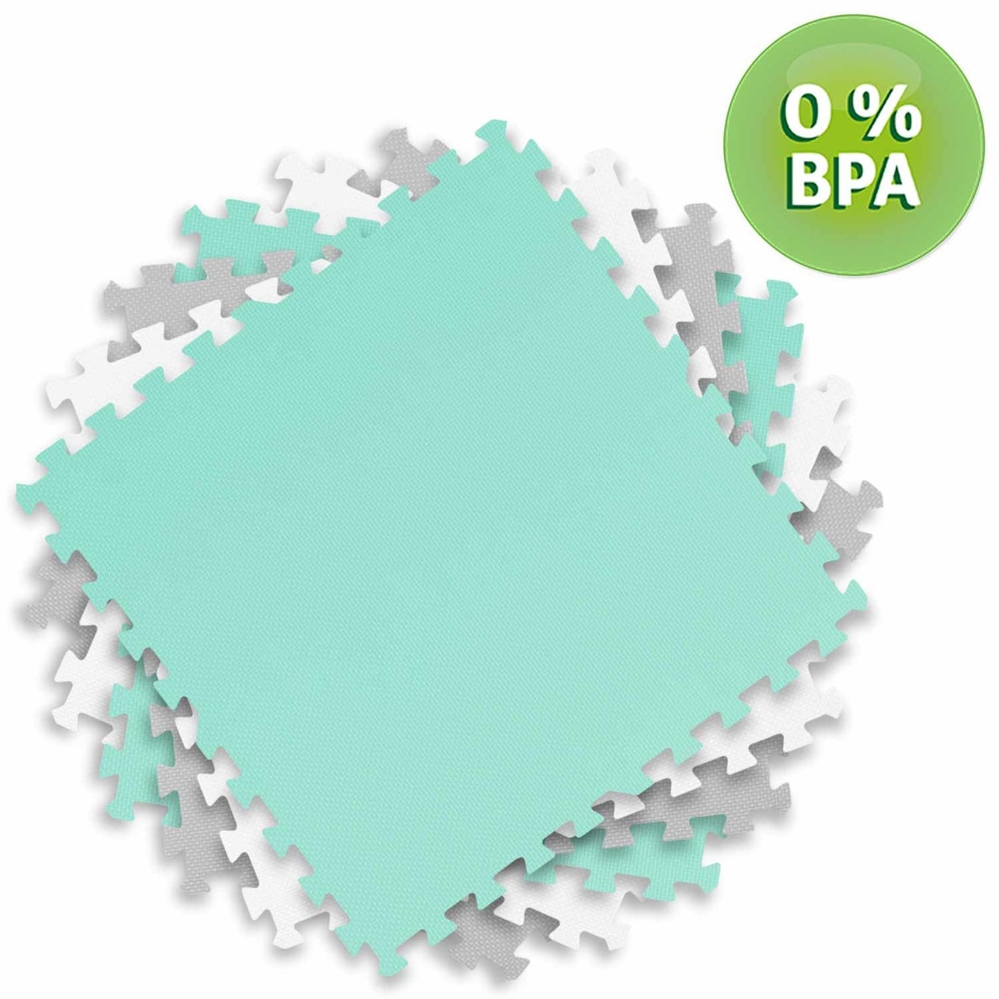 Puzzle mat in Foam 180x180 cm, 9 Parts, Grey/Mint