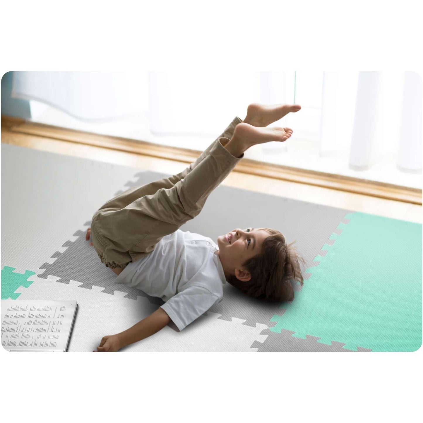 Puzzle mat in Foam 180x180 cm, 9 Parts, Grey/Mint