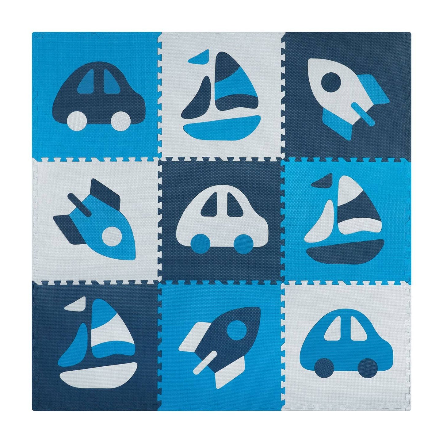 Puzzle mat in foam 180x180 cm, 9 parts, blue