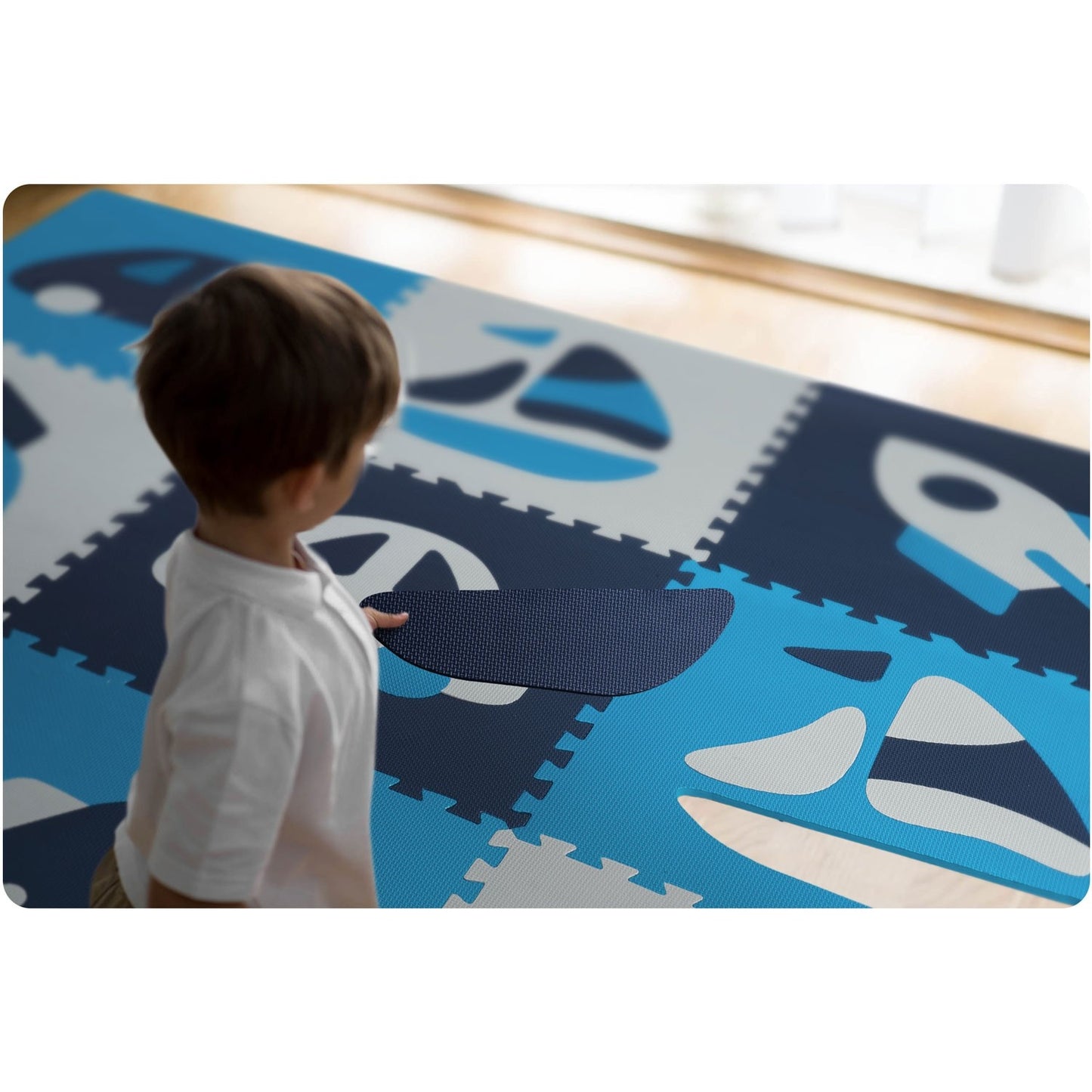 Puzzle mat in foam 180x180 cm, 9 parts, blue