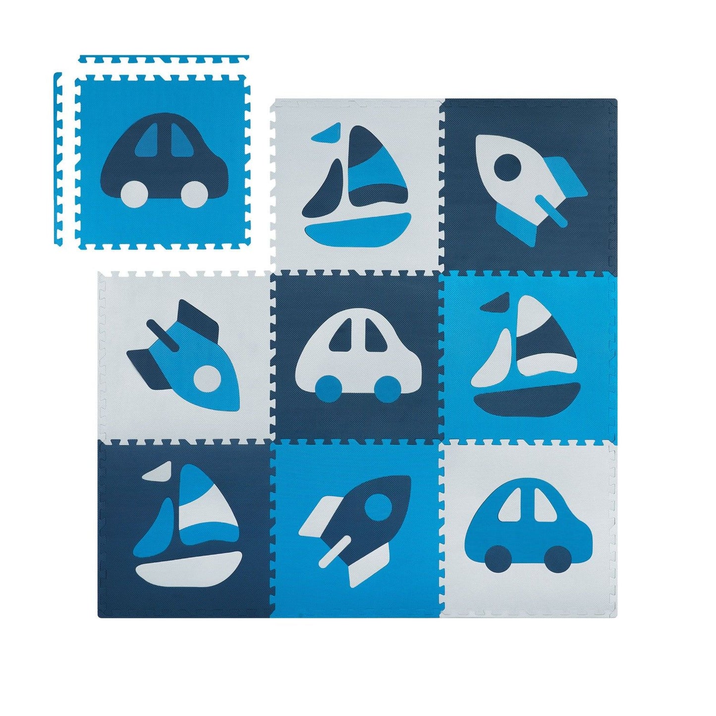 Puzzle mat in foam 180x180 cm, 9 parts, blue