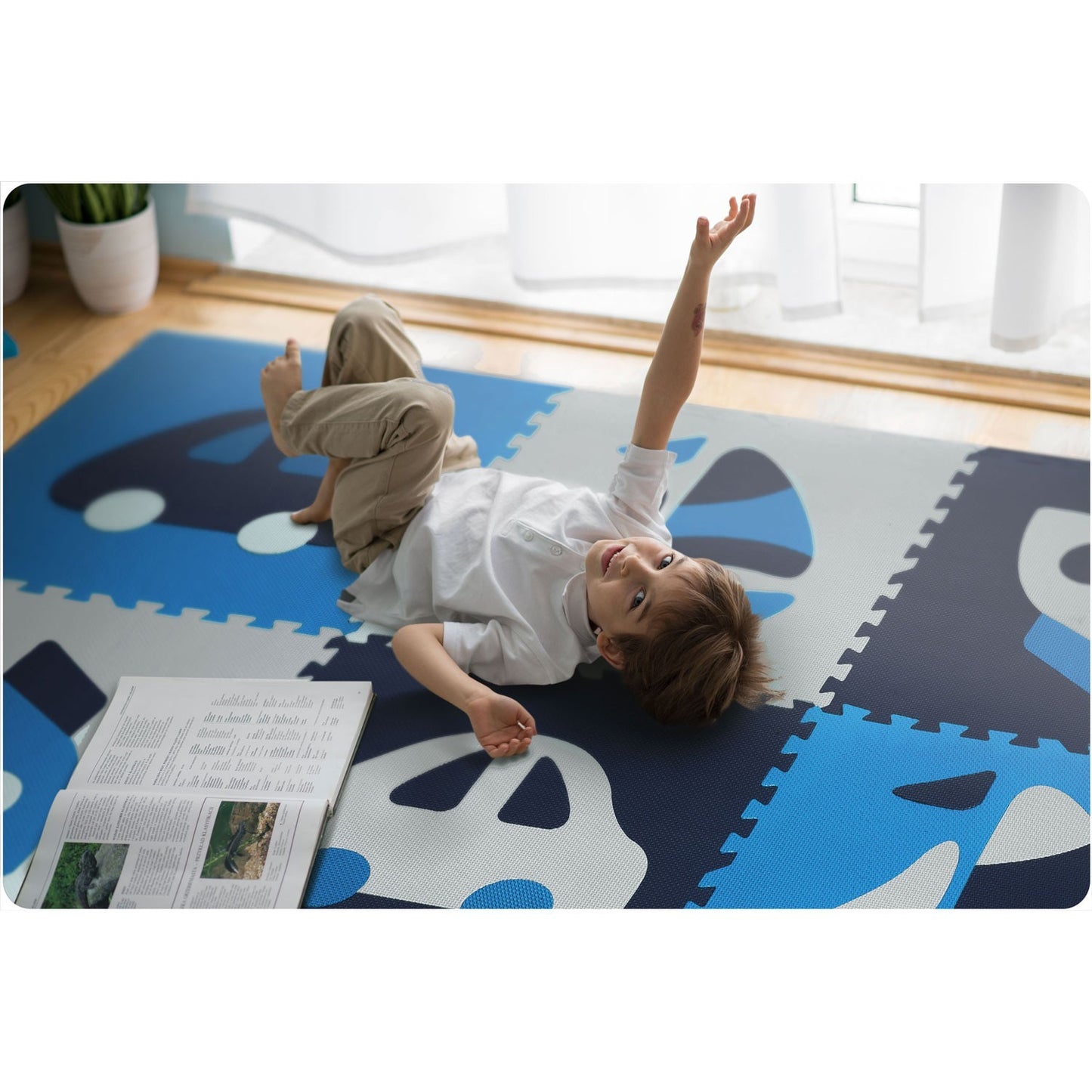Puzzle mat in foam 180x180 cm, 9 parts, blue