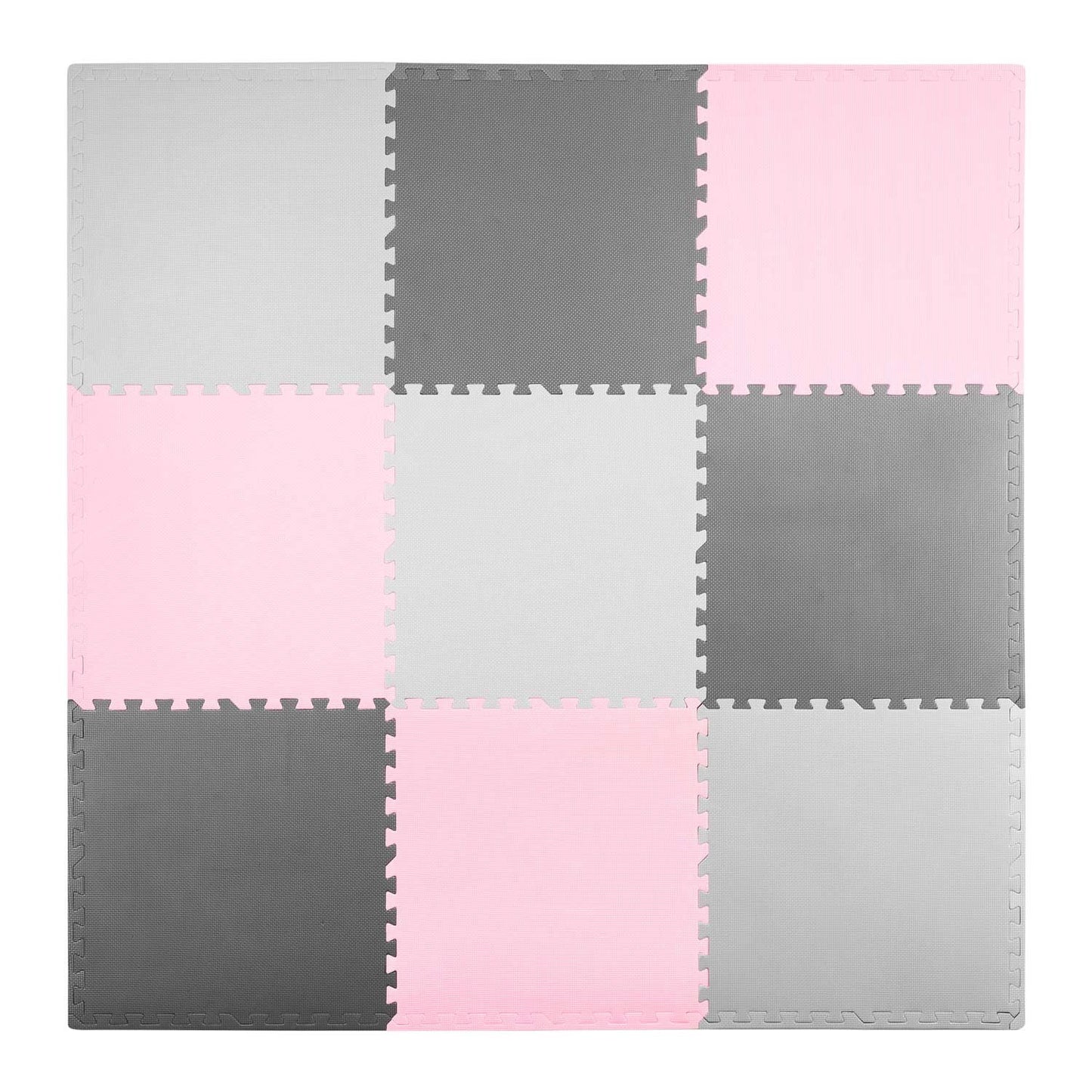 Puzzle mat in foam 180x180 cm, 9 parts, gray and pink
