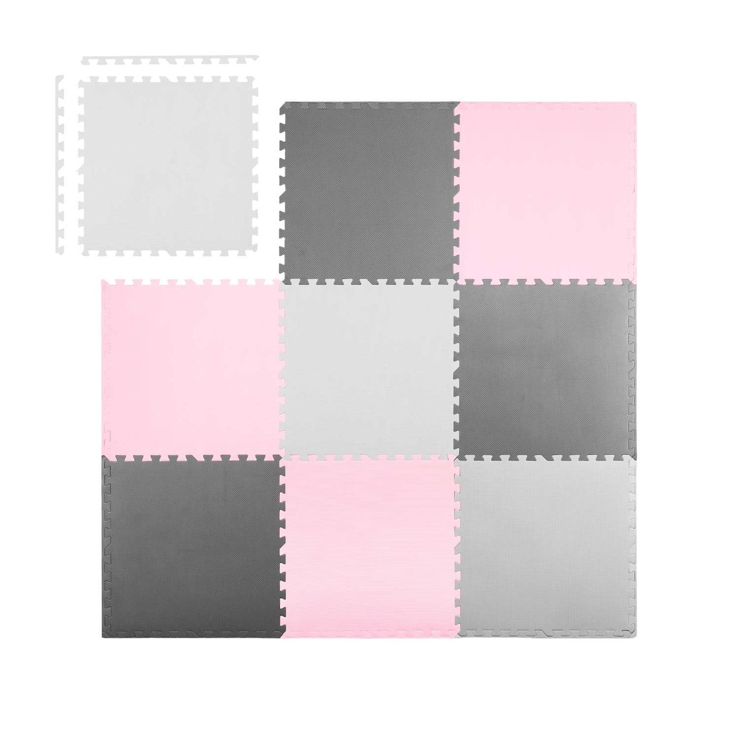 Puzzle mat in foam 180x180 cm, 9 parts, gray and pink