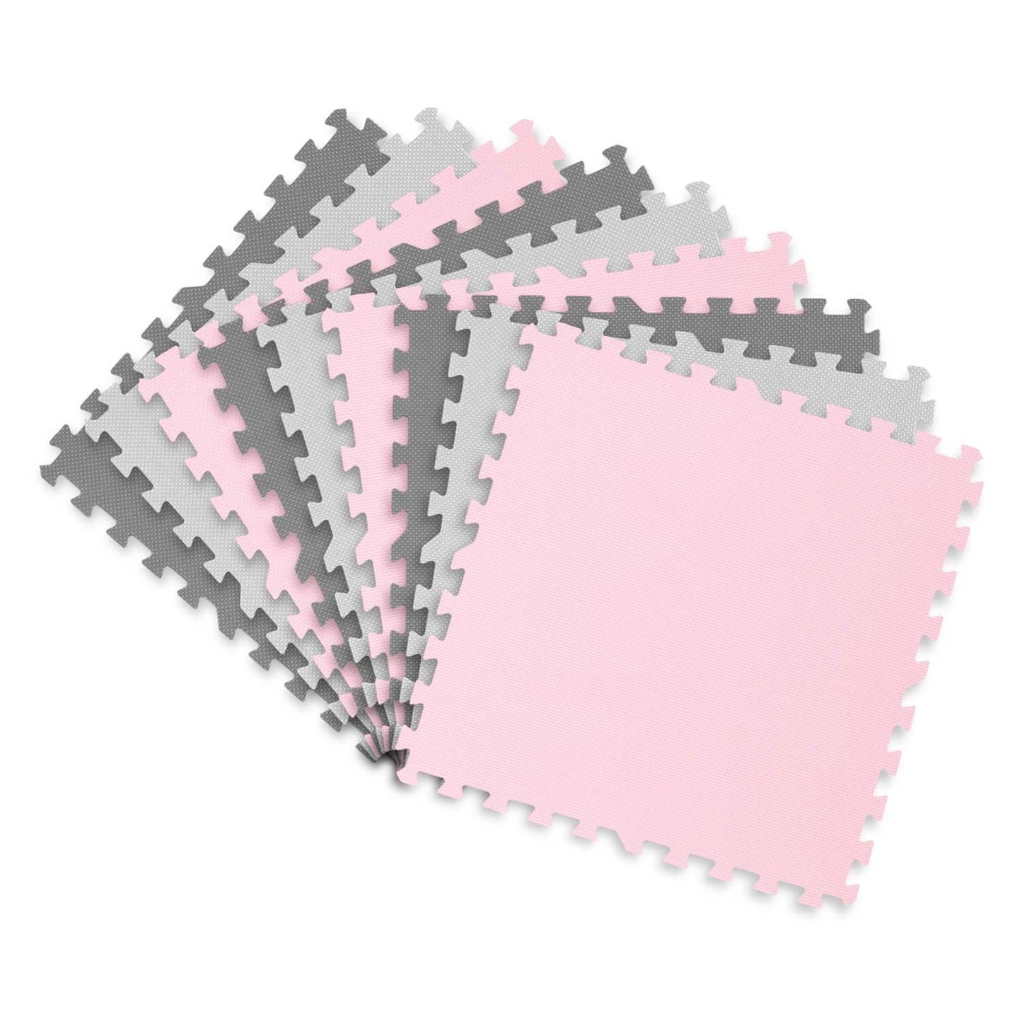 Puzzle mat in foam 180x180 cm, 9 parts, gray and pink
