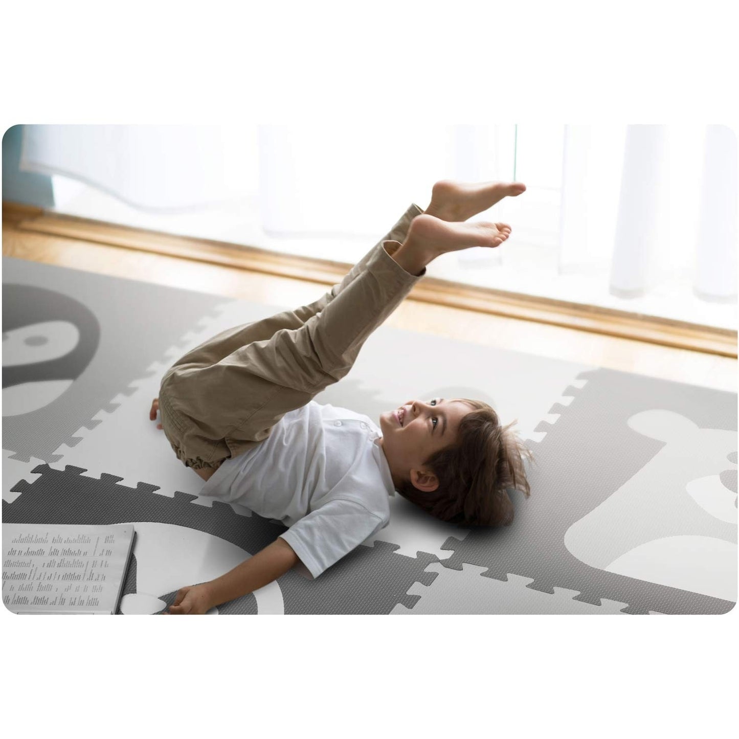 Puzzle mat in foam 180x180 cm, 9 parts, gray animal motifs