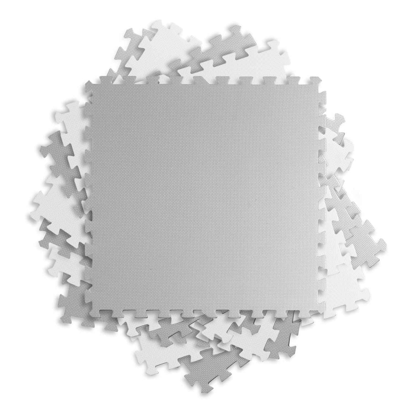 Puzzle mat in foam, white and grey, 60 x 60 cm, 9 parts