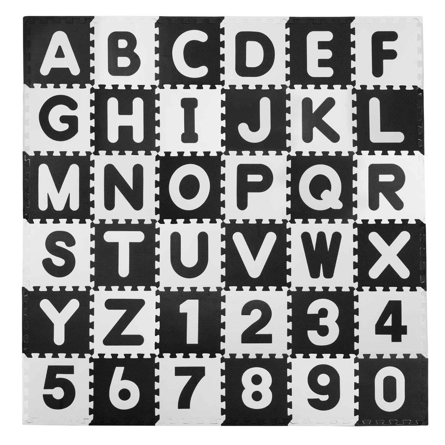 Puzzle mat with letters, black. 30x30 cm, 36 parts