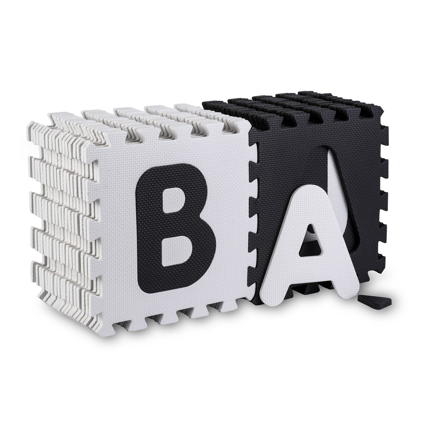 Puzzle mat with letters, black. 30x30 cm, 36 parts