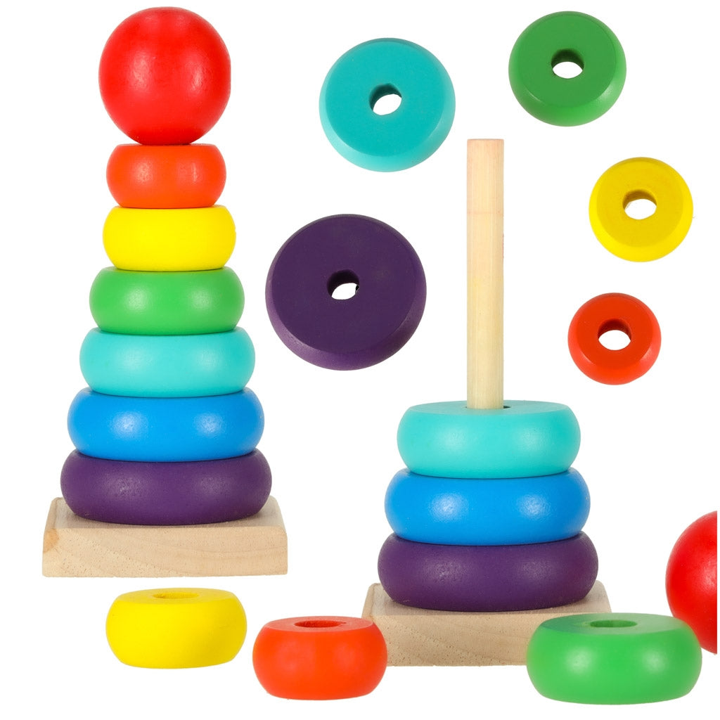 Pyramid wooden tower sorter rainbow 13cm