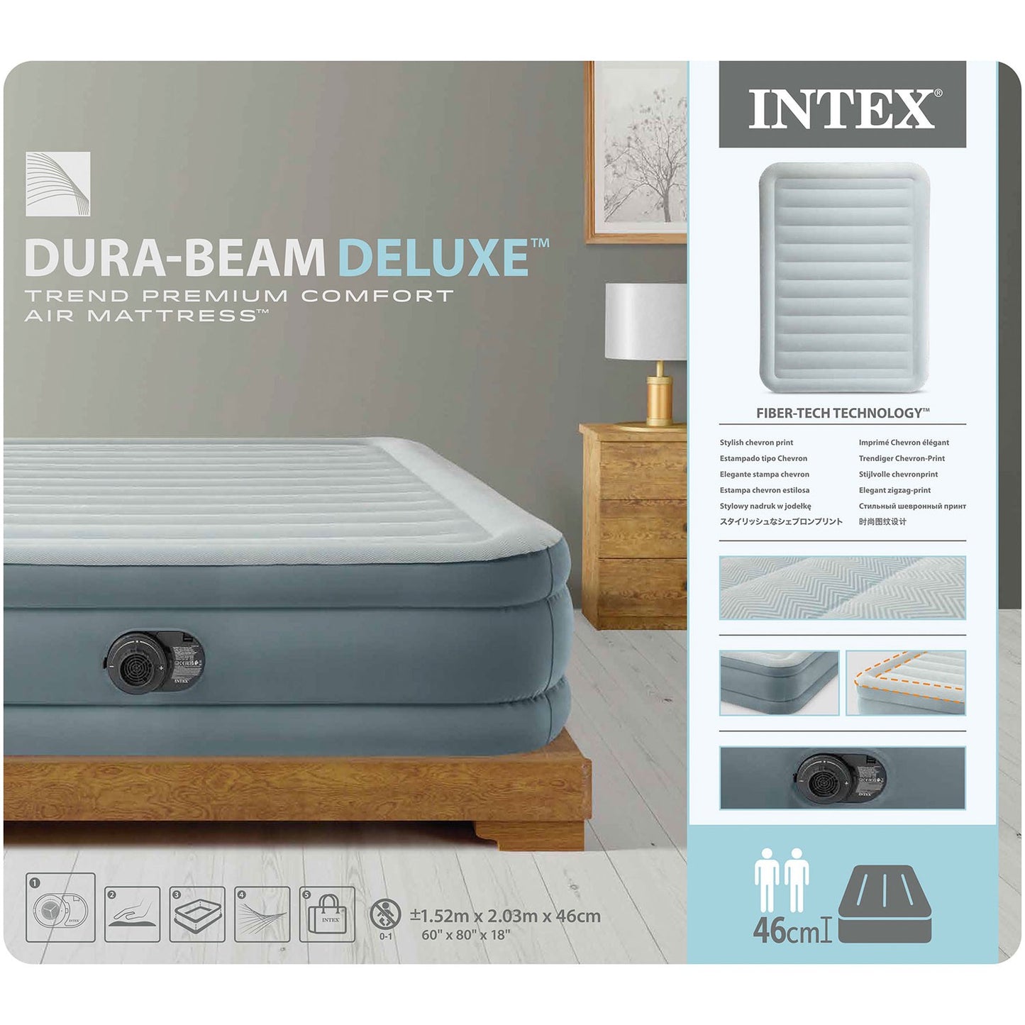 Queen Air Mattress with Built-In Electric Pump, 203x152x46 cm